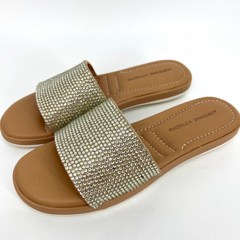 Adrienne Vittadini Sandy Rhinestone Slides Sandals Size 8M **READ**